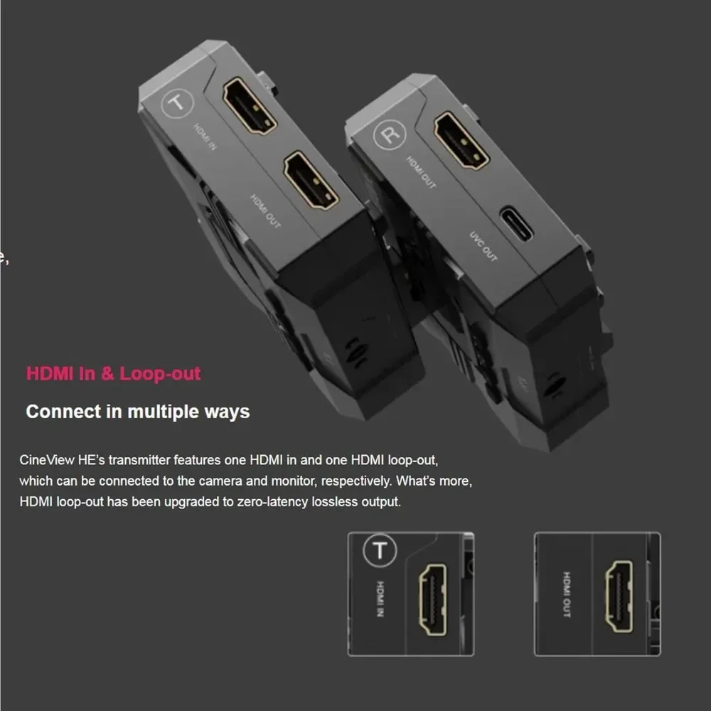 جهاز إرسال واستقبال نظام نقل الفيديو اللاسلكي CineView HE 2.4+5 جيجا هرتز HDMI داخل وحلقة خارجية، UVC للبث المباشر