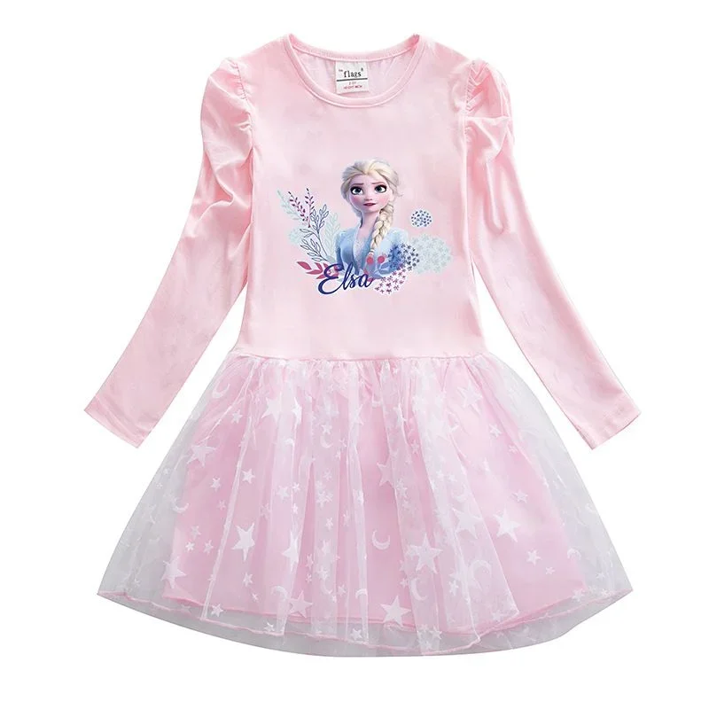 Elsa princess cosplay costume for girls toddler Baby cartoon print tulle dress 2023 Spring Summer new cake dress