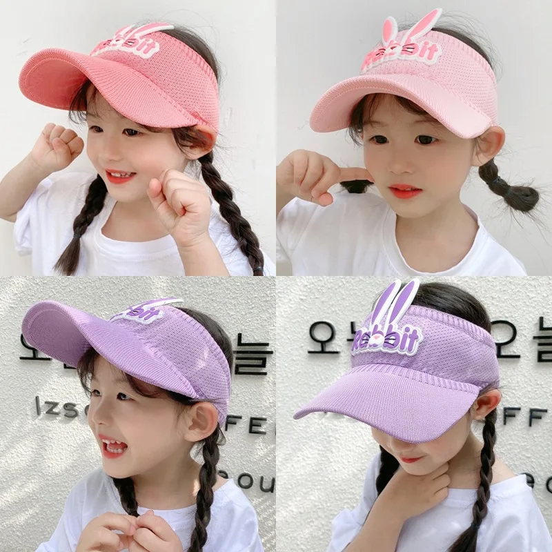 

Kids Rabbit Sun Visor Hat Breathable Mesh Empty Top Cap Anti-UV Outdoor Sports Hat for Girls Big Cat Eye Baby Peaked Cap