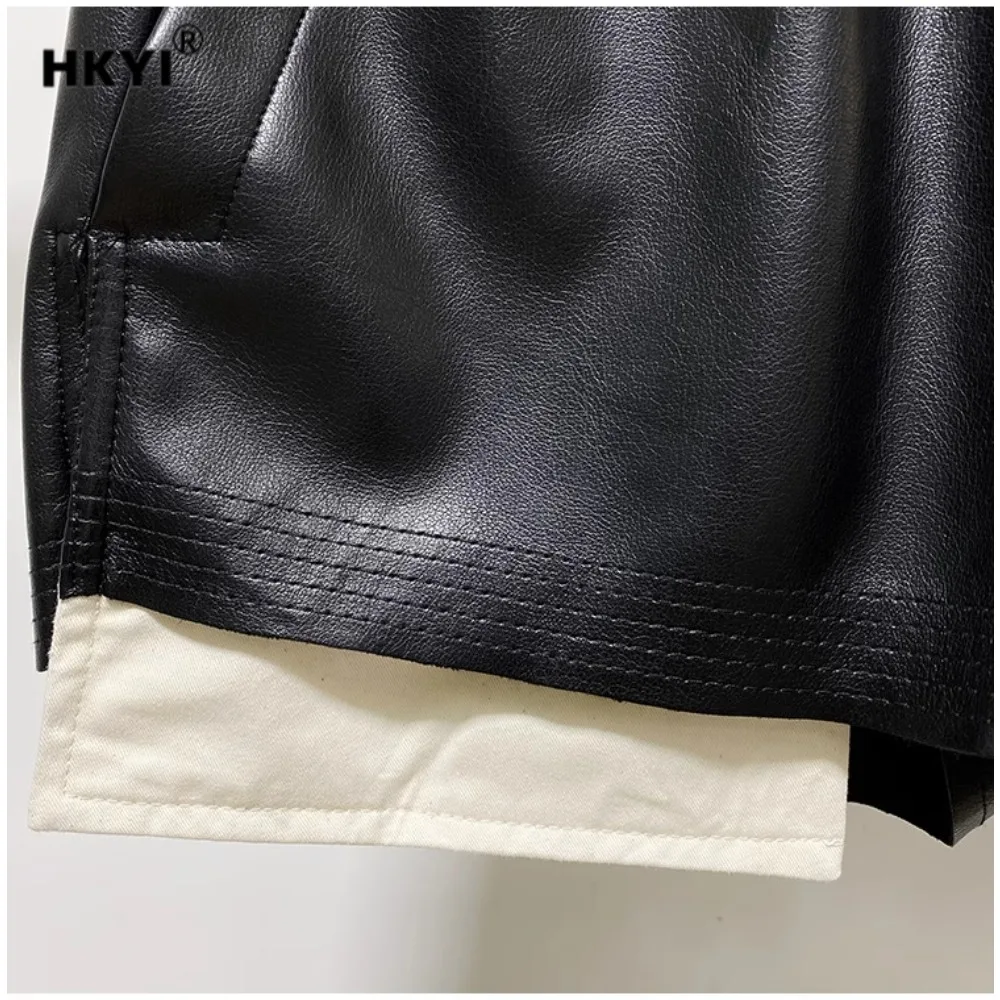HKYI レディース ハイウエスト PU レザー 4 コーナー漏れポケット ショーツ ショート 4 コーナー ショート レザー パンツ ショーツ