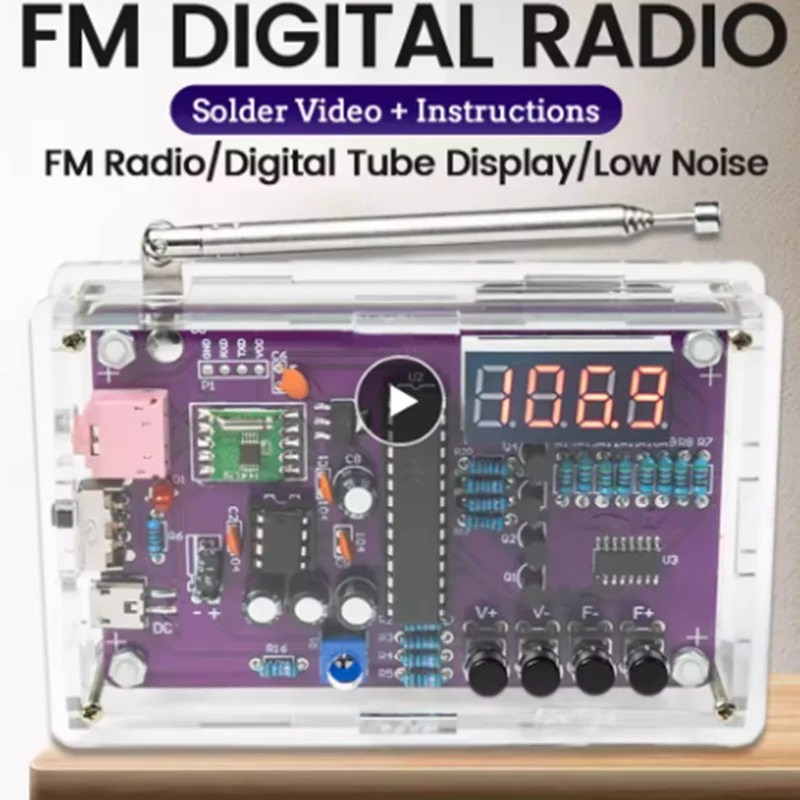 DIY FM Radio Electronic Kit Adjustable Frequency 87-108MHz Digital Display DIY Soldering Project Practice Solder RDA5807S