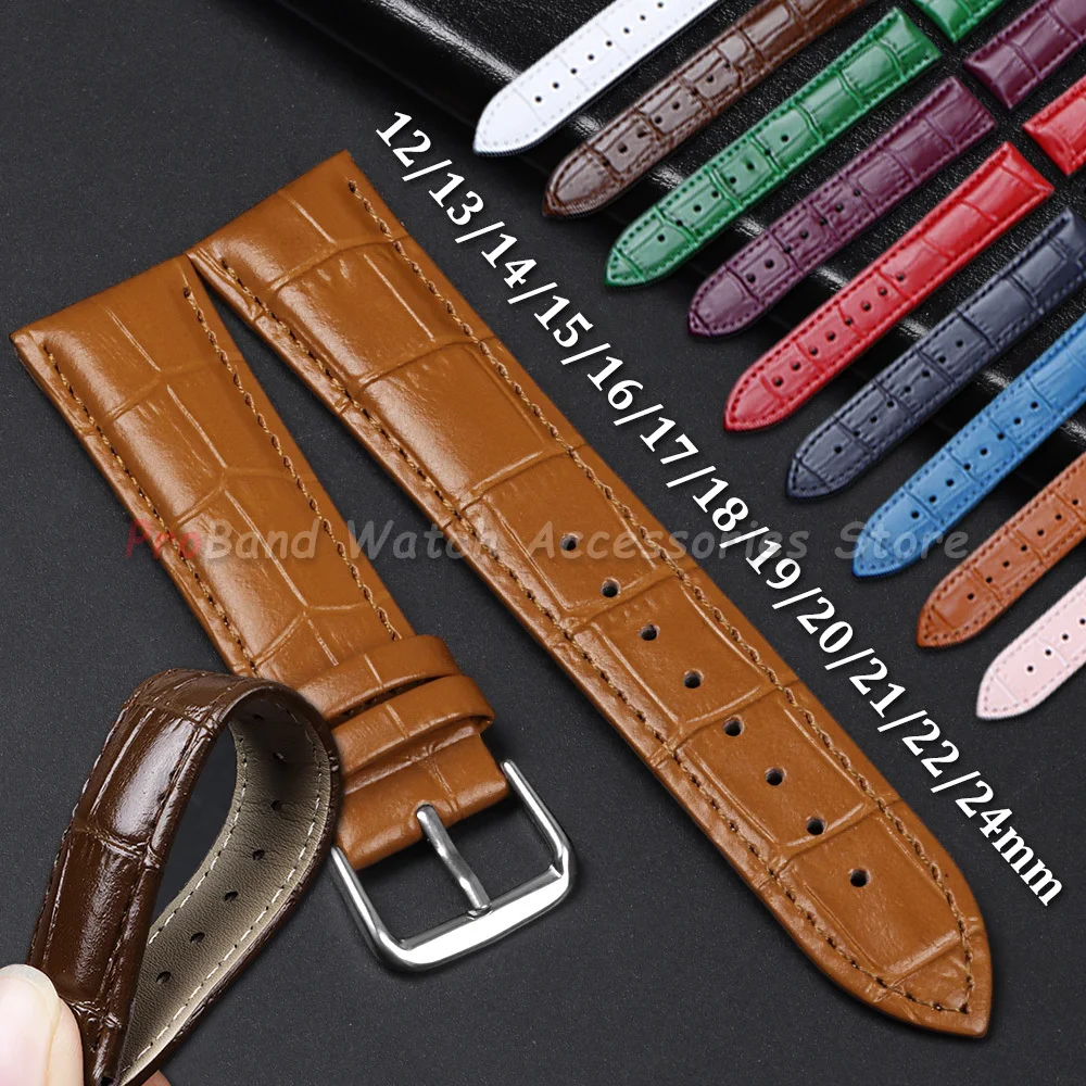 Slub Pattern Bracelet Calfskin Leather Watchband 12/13/14/15/16/17/18/19/20/21/22/24mm Men Women Watch Strap for Seiko for Omega