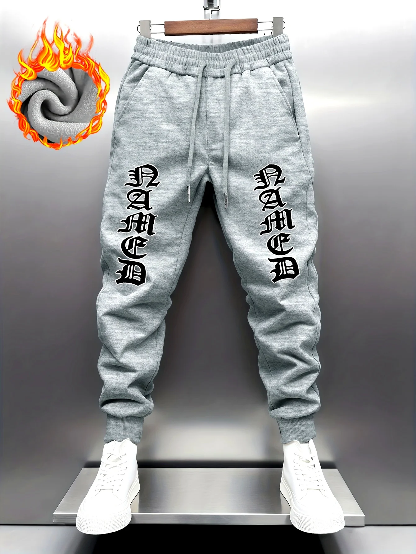 Gothic‑old‑font vertical NAMED letter artwork stylish tapered fitted sweatpants men hip hop sports jogger trousers