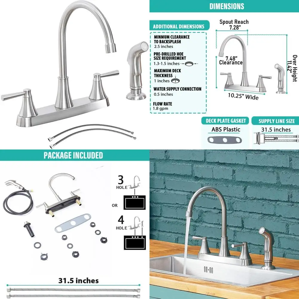 

3-Hole Brushed Nickel RV Utility Touch Faucet with Side Sprayer, TDLKF29L