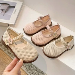 2024 Girls' Summer New Small PU Leather Shoes Cut-out Square Flats Loafer Baby 22-31 Sizes