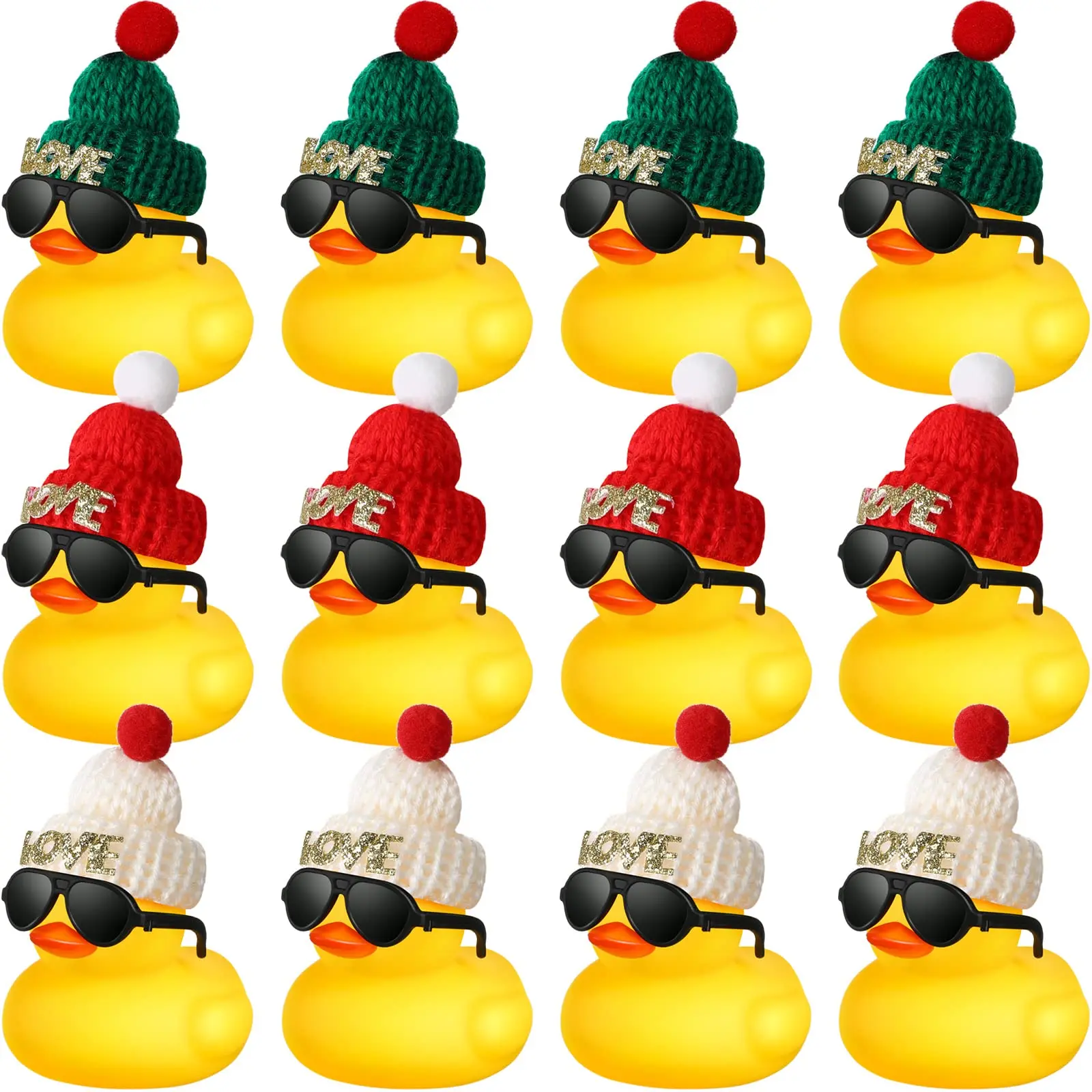 6/12/24 Set Mini anatre di gomma sfuse con cappello di peluche per Natale Regalo di San Valentino Giocattolo di anatra piccola per nascondere