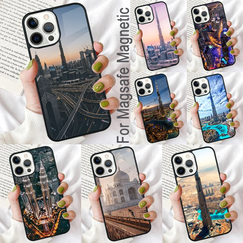 Pyramids Taj Mahal Dubai Magnetic Soft Phone Case for iPhone 16 Promax 15 Pro 13 14 Plus 11 12 Mini MagSafe Coque