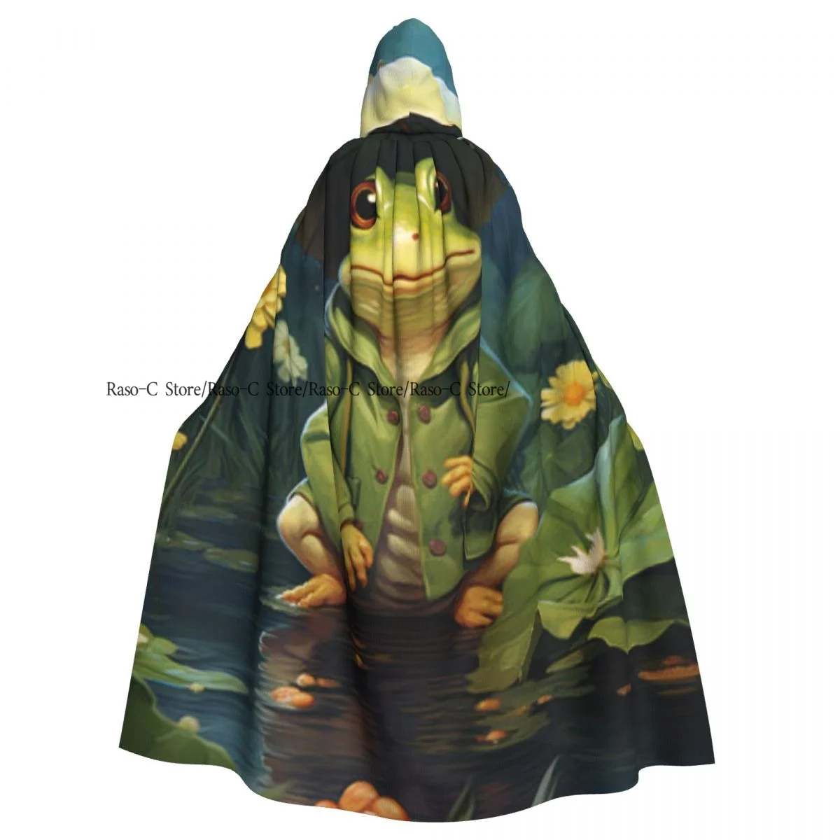 Adult Cloak Cape Hooded Cartoon Frog In The Rain Medieval Costume Witch Wicca Vampire Elf Purim Carnival Party