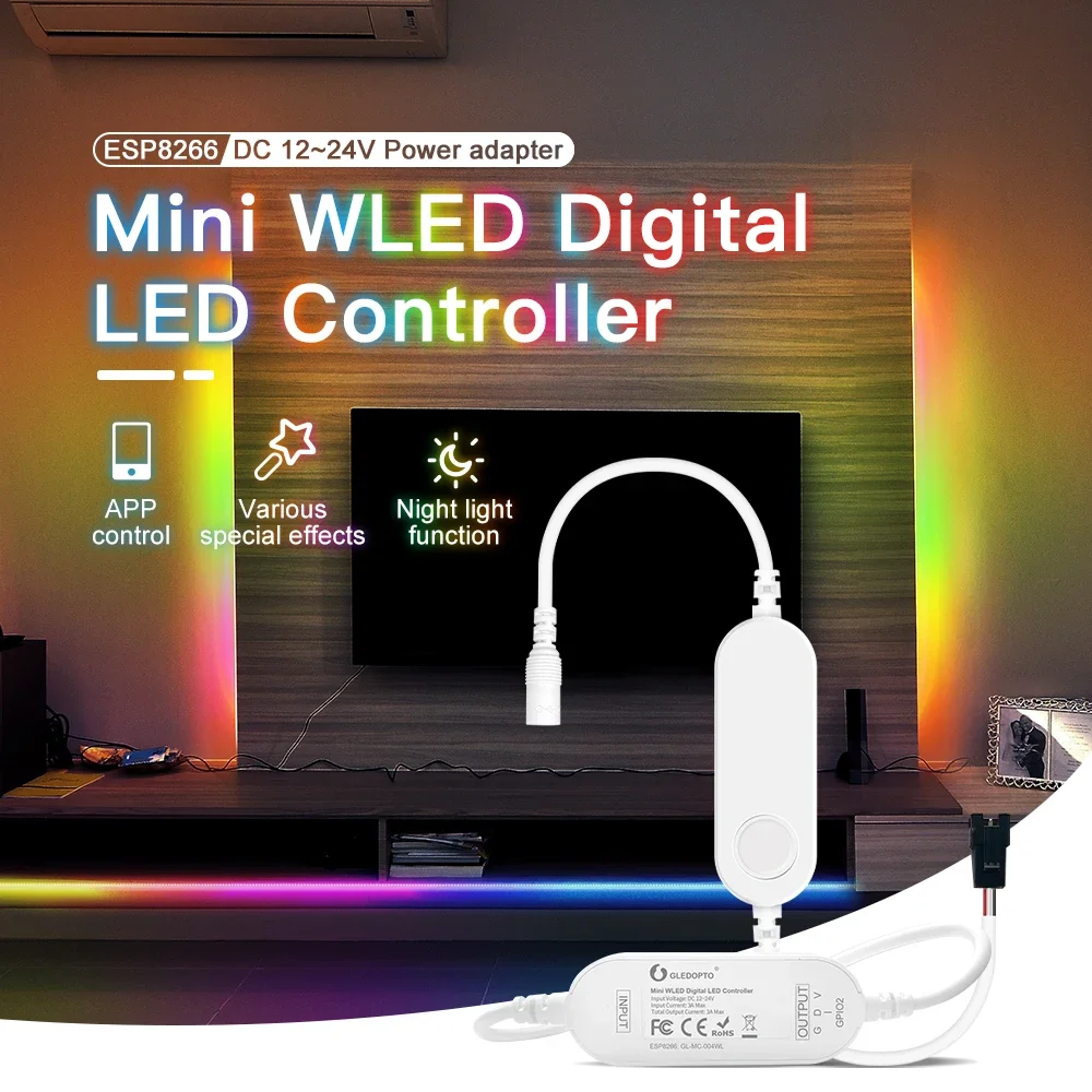 

GLEDOPTO WLED ESP8266 мини-флэш-контроллер, RGB IC, цифровой динамический флэш-контроллер WS2811 WS2812 WS2812b SK6812 WS2815, гибкий, сделай сам