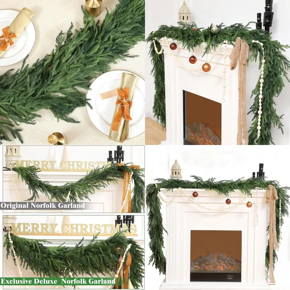 

Realistic Christmas Norfolk Pine Garlands, 9 Feet, for Holiday Decor, Indoor/Outdoor, Perfect for Mantle, Table, Weddings