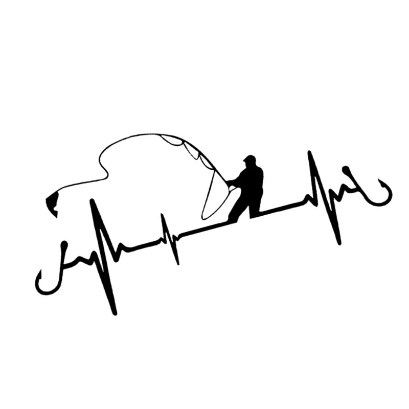 41XA Waterproof Fishing Heartbeat Design Vinyls Sticker Decal with Easy Installation for Motorcycle and Car Decoration