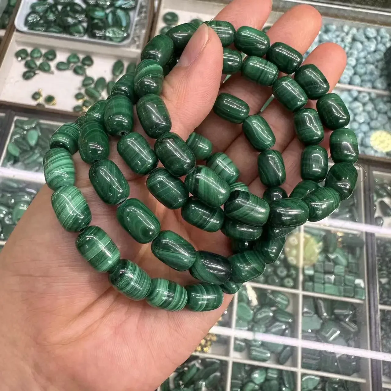 AAA Genuine Natural Green Malachite Chrysocolla Bracelet 8*11.5mm Women Men Healing Stone Stretch Rectangle Beads Crystal AAAAA