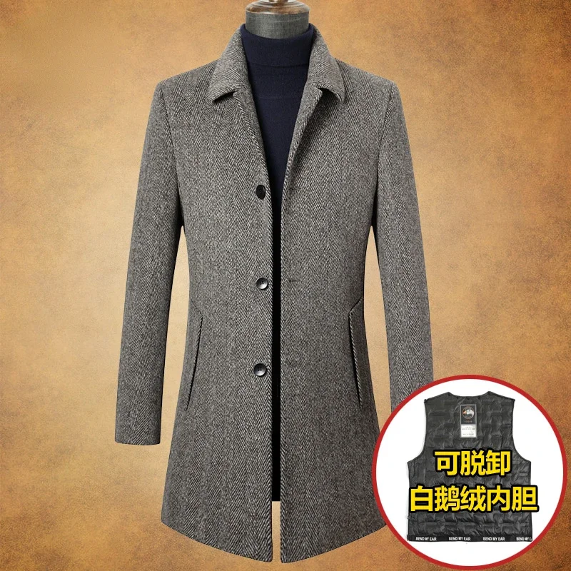Winter Thickened Double-sided Cashmere Coat Men\'s Warm Goose Down Liner Medium 100% Wool Jacket Men Woolen Coat Male Chaqueta FC