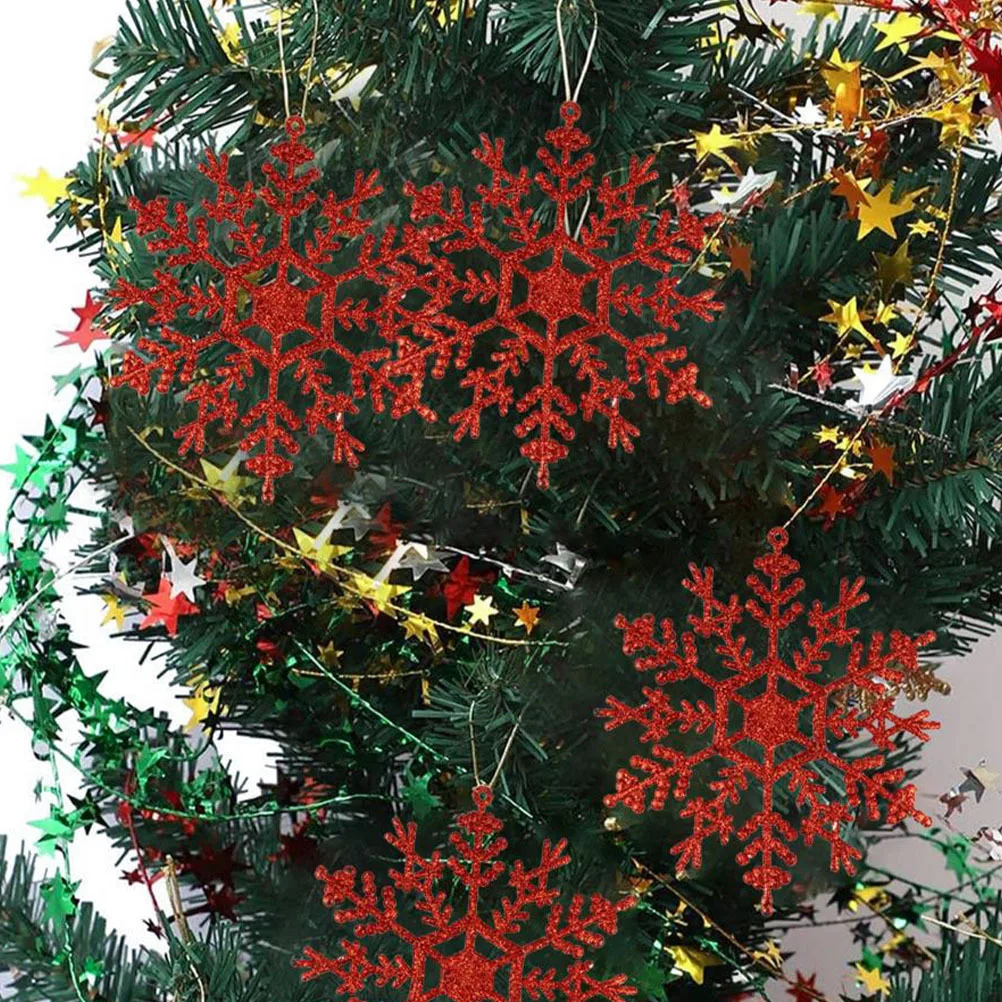 

6Pcs Glitter Snowflake Adornment Exquisite Xmas Tree Hanging Decor for Christmas Party Home Mall Bar Decoration Supplies
