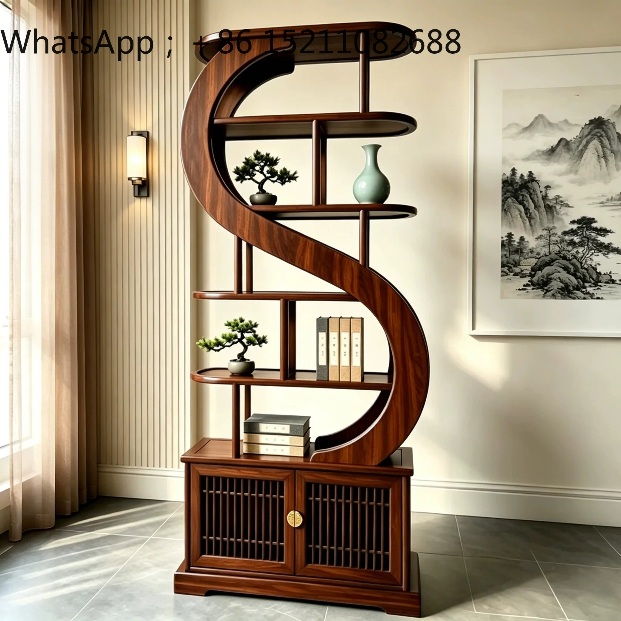 LLY New Chinese Solid Wood Bogu Shelf Living Room Study Multi-layer Display Storage Shelf Storage Zen