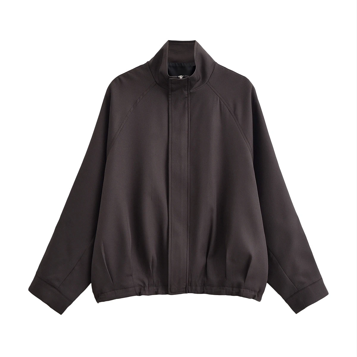 Frühling und Herbst Neues Produkt Damen Französische Langarm-Jacke mit Hohem Kragen Reißverschluss-Dekoration Lose Pilotenjacke