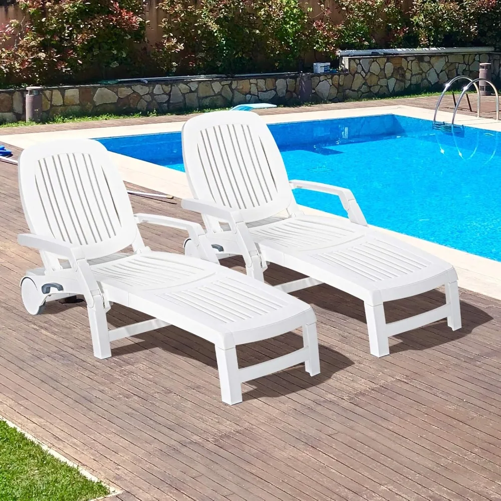 Outdoor 6 adjustable backrest lounge chairs with wheels, foldable beach sunbathing lounge chairs