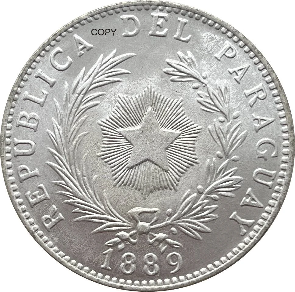 Paraguay Republic 1 One U nPeso 1889 Silver Plated Copy Commemorative Coin Ww2 Moneda Collectible Coins