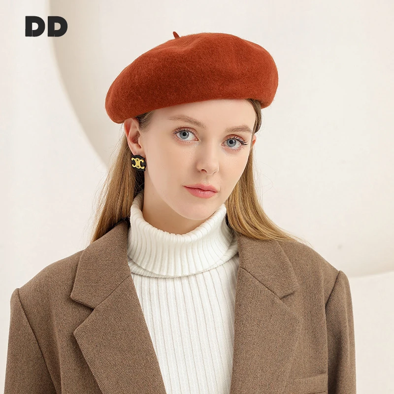 High Quality Pure Wool Beret Female Fashion Classic Hat Autumn Women Woolen Beanie Winter Soft Knitted Warm Thick Girls Cap