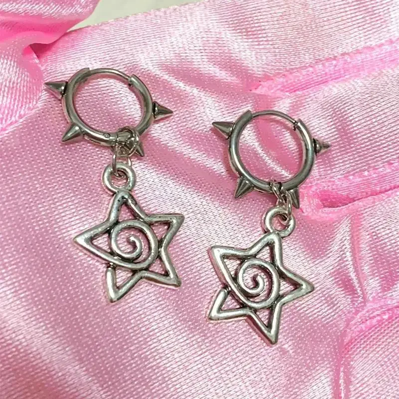 الكورية الأزياء الفولاذ المقاوم للصدأ ستار دوامة أقراط القوطية سحر برشام أقراط للنساء الشرير الجرونج مجوهرات خمر اكسسوارات #3