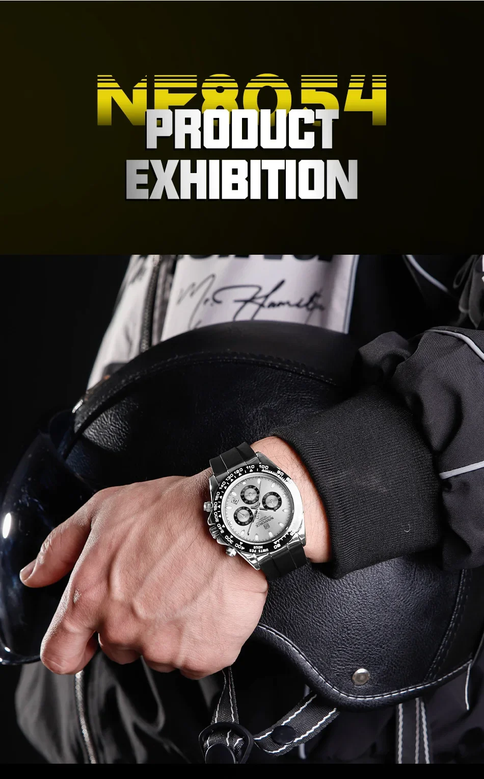 NAVIFORCE NF8054 Originaluhren für Herren, Silikonarmband, lässige Sport-Chronographen-Armbanduhr mit Leuchtfunktion – Detail 4