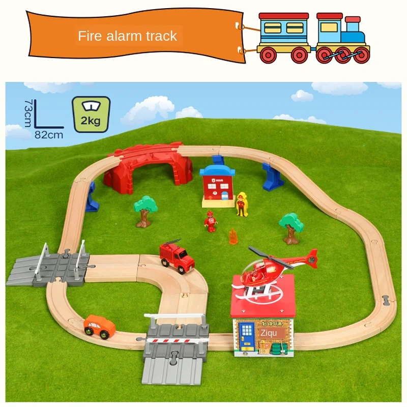 Pista de trem brinquedos pista de resgate de incêndio série de jogos crianças trilhos de trem brinquedos combinação de carro compatível com pista de madeira presente pd03