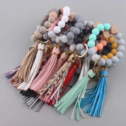 Silicone Beads Key Chains With Tassel Wood Beads Bracelet Keyring Multicolor Keychain Mobile Phone Wholesale Order