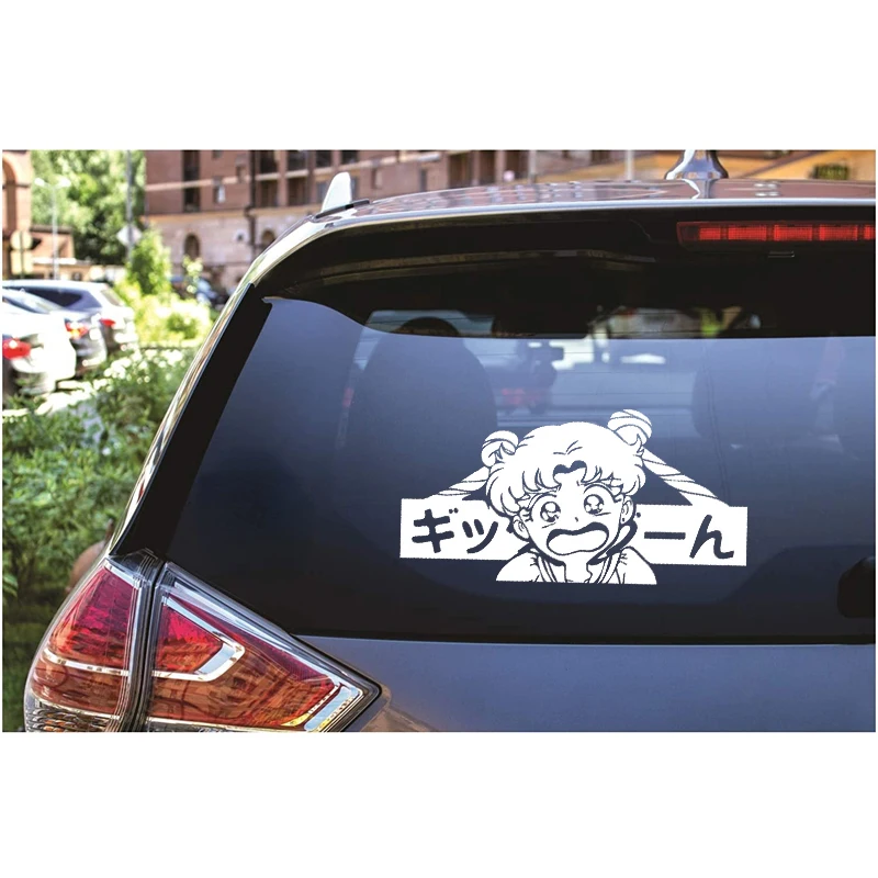 

Автомобильная наклейка Tsukino, виниловые наклейки с аниме девушкой и окошком, наклейки для ноутбука, японские аксессуары для автомобиля JDM