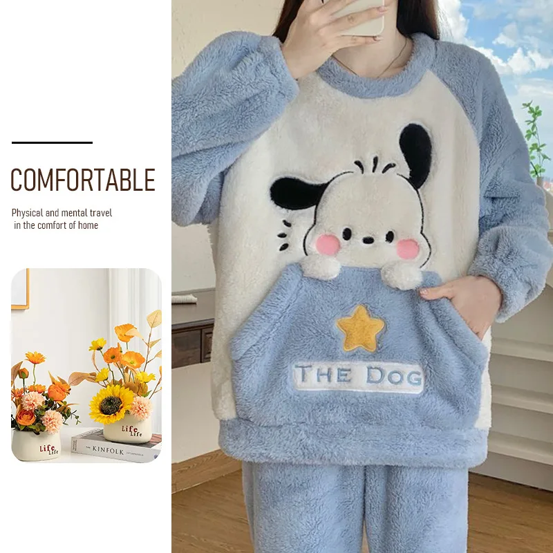 

Женский домашний комплект Hello Kitty из утолщенного кораллового флиса и велюра