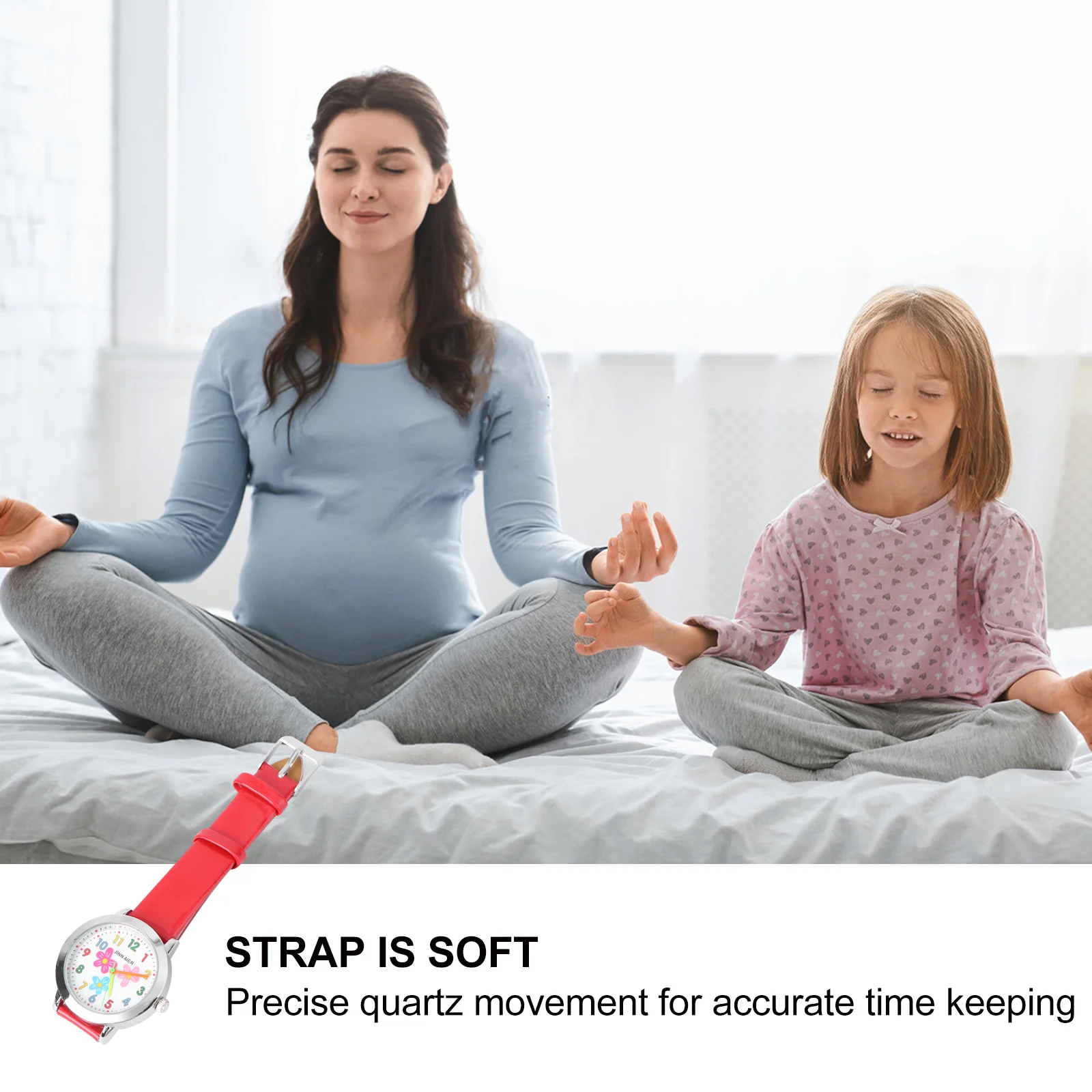 Creative Cartoon Number Watch Red Flower Pattern Precise Quartz Movement Comfortable Strap Kids Birthday Gift for Students