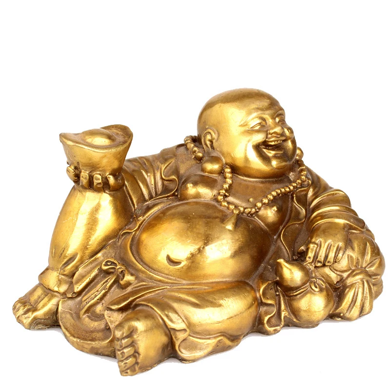 Brass Maitreya Ornament, Decoration, Large Bronze Statue of Reclining Buddha for Home and Car