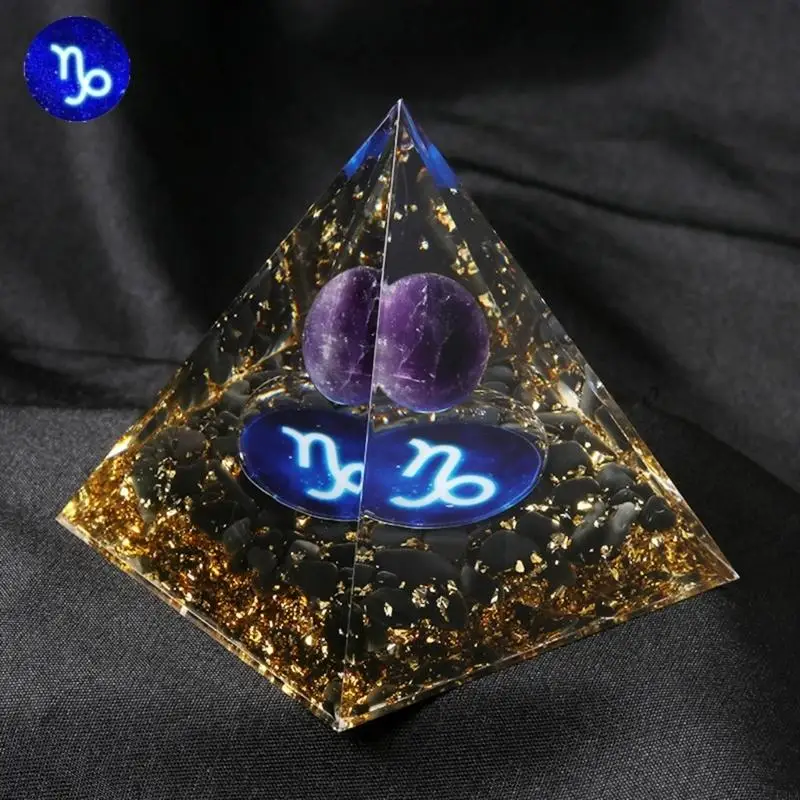   Zodiacs Crystal Pyramid,Amethysts Obsidians,Healings Crystal Pyramid for Protections Chakras Constellations Pyramid