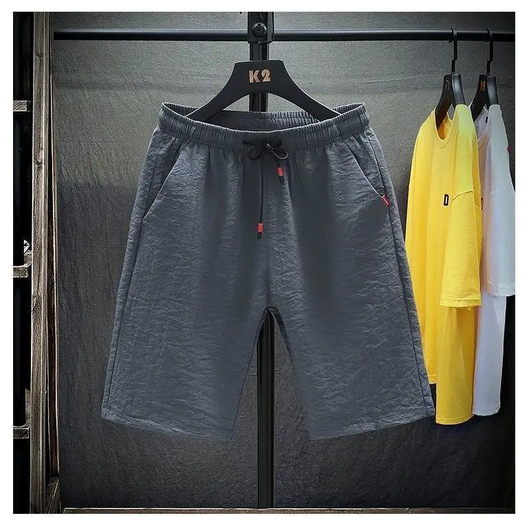 بنطلون رجالي من الحرير الجليدي سريع الجفاف، شورت رياضي فضفاض، بنطلون عمل، بنطلون قابل للتنفس بطول خمسة أرباع، نمط شبابي