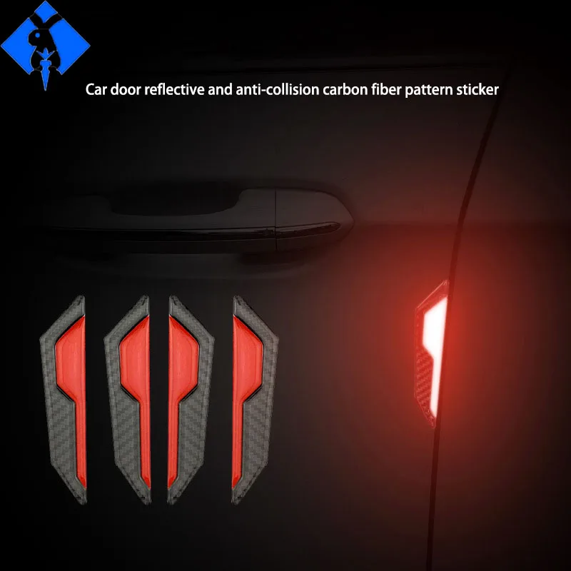 

4PCS Car Door Anti-Collision Strip Body Stickers Reflective Warning Stickers Decorative Scratch-Resistant Modified Universal