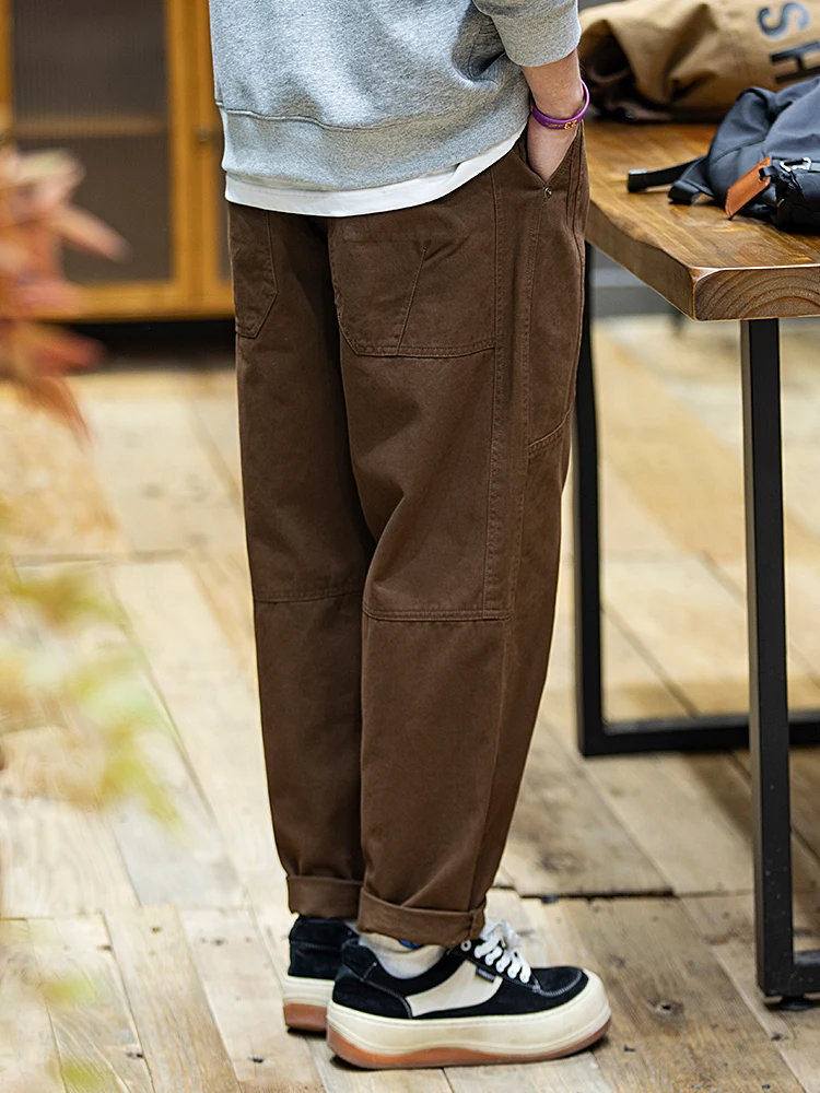 Loose Fit Men's Work Trousers Deep Brown Cotton Casual Pants Youth Fashion Spring Autumn Seasonal Cone Shape All-Match Trousers