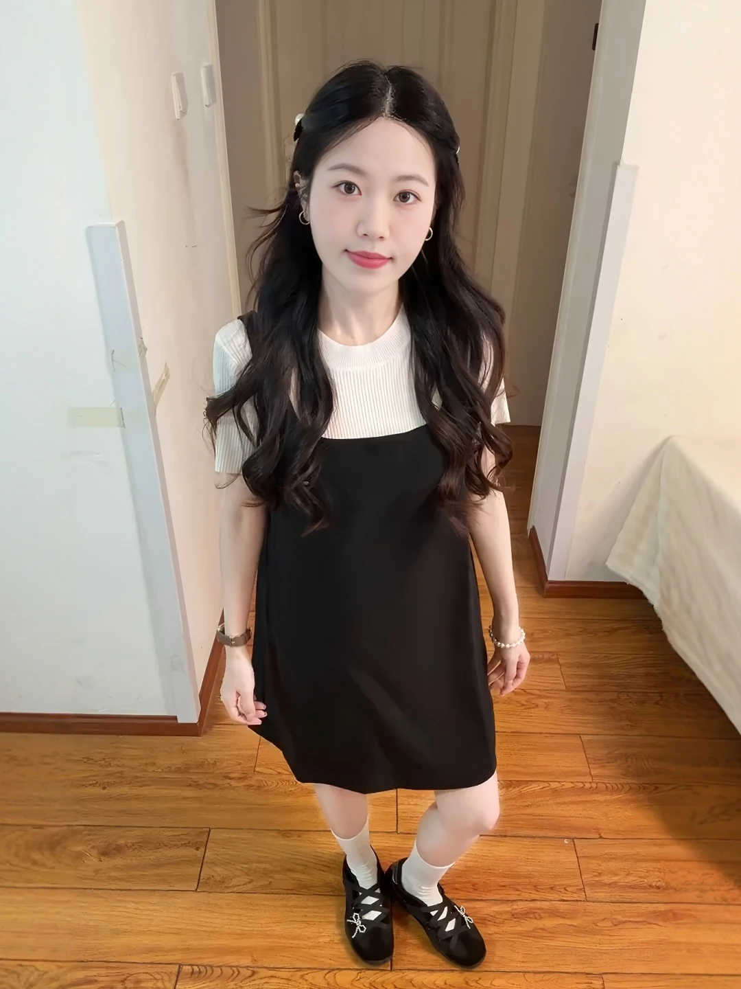 

Minimalist Artistic Style Short Sleeve Bib Dress Two-Piece Set Summer New Arrival Small Size Layering Commute Casual Wear