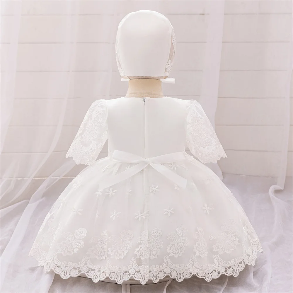0-2y Princess Dress for Girls Lace Birthday Gift Dress Children's Ceremony Dress Baby White Baptism Party Wedding Clothes 4