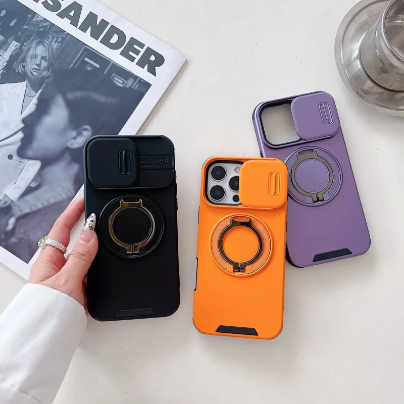 

Transparent Magnetic Stand Protective Case for Apple DevicesiPhone16promaxFull-cover metal magnetic phone caseMagSafeProtective