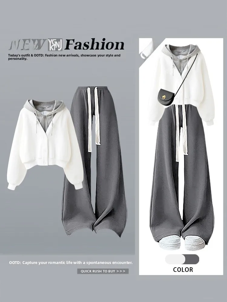 Trendy Hoodie Jaet And Casual Pants Set for Women Loose Fit Comfortable Autumn Winter Outfit to Hide Flaws And Slim Body