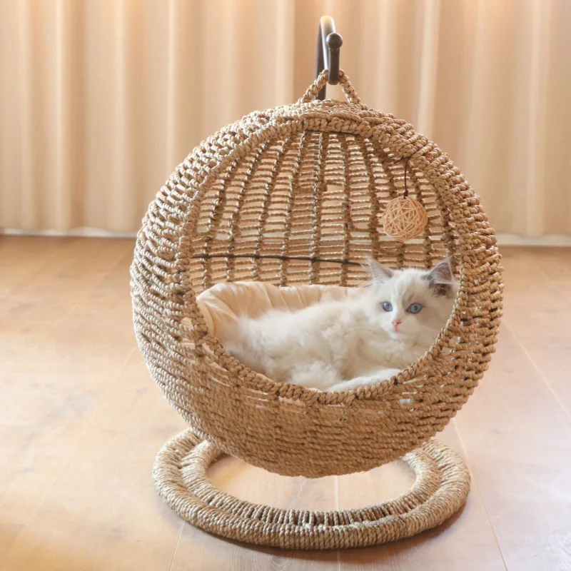

Summer Rattan Hand-woven Pet Hammock Cat Nest Semi-closed Four-season Universal Round Villa Cat Pet Supplies