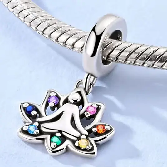 

925 Silver Charm Yoga Lotus Zircon Pendant Fit Original Bracelet Diy For Lady Fine Jewelry