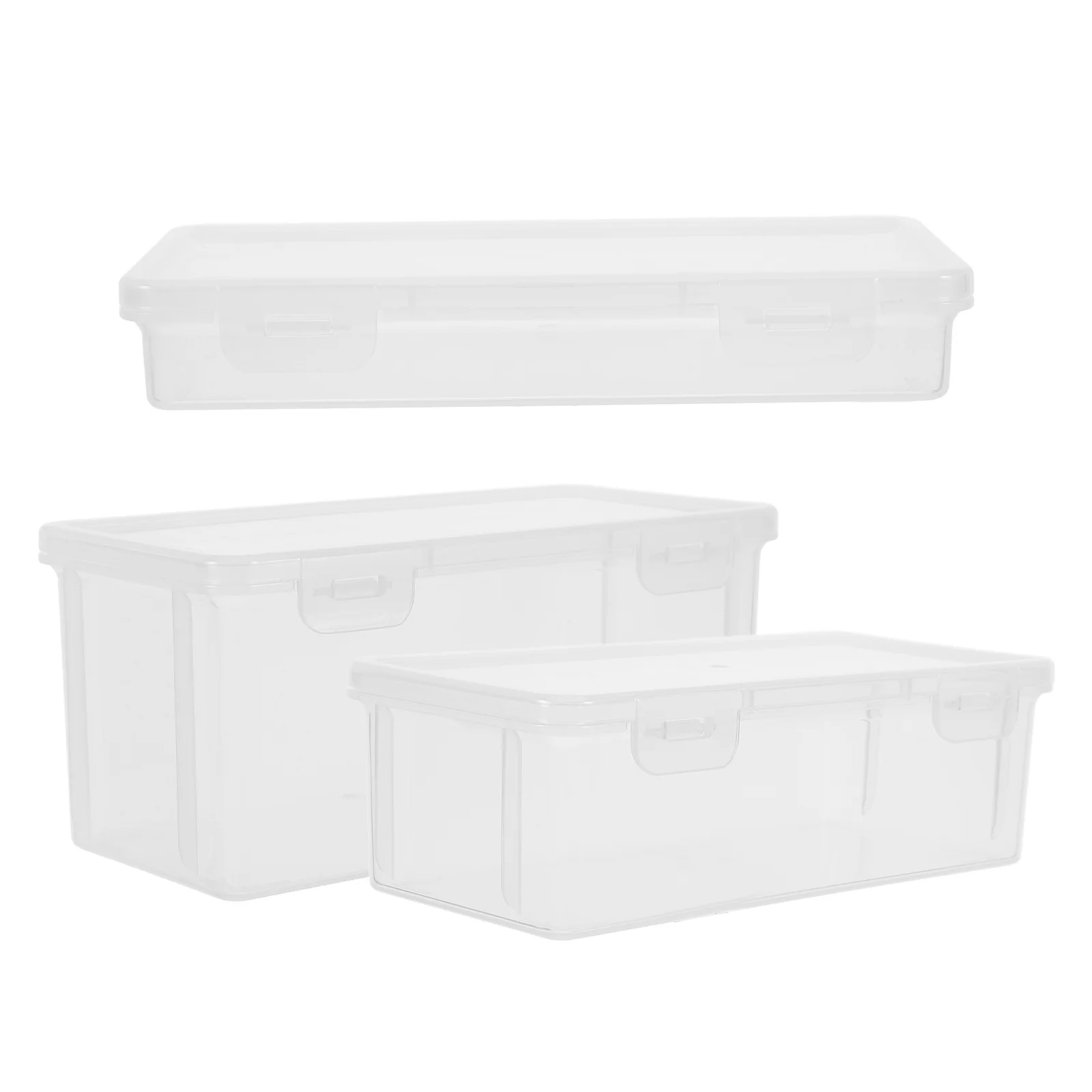 3Pcs Storage Box Clear Plastic Snap-Lid Design Large Capacity for School Office Supplies Organization Kids Pencil Case Craft