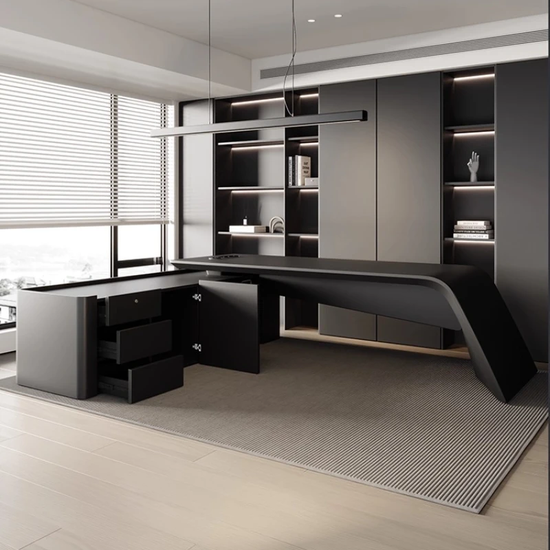 مكتب مكتب فاخر أسود كبير الحجم بتصميم عصري راقي طاولة رئيسية بساطتها في منتصف القرن أثاث ميسا بارا إسكريكتوري