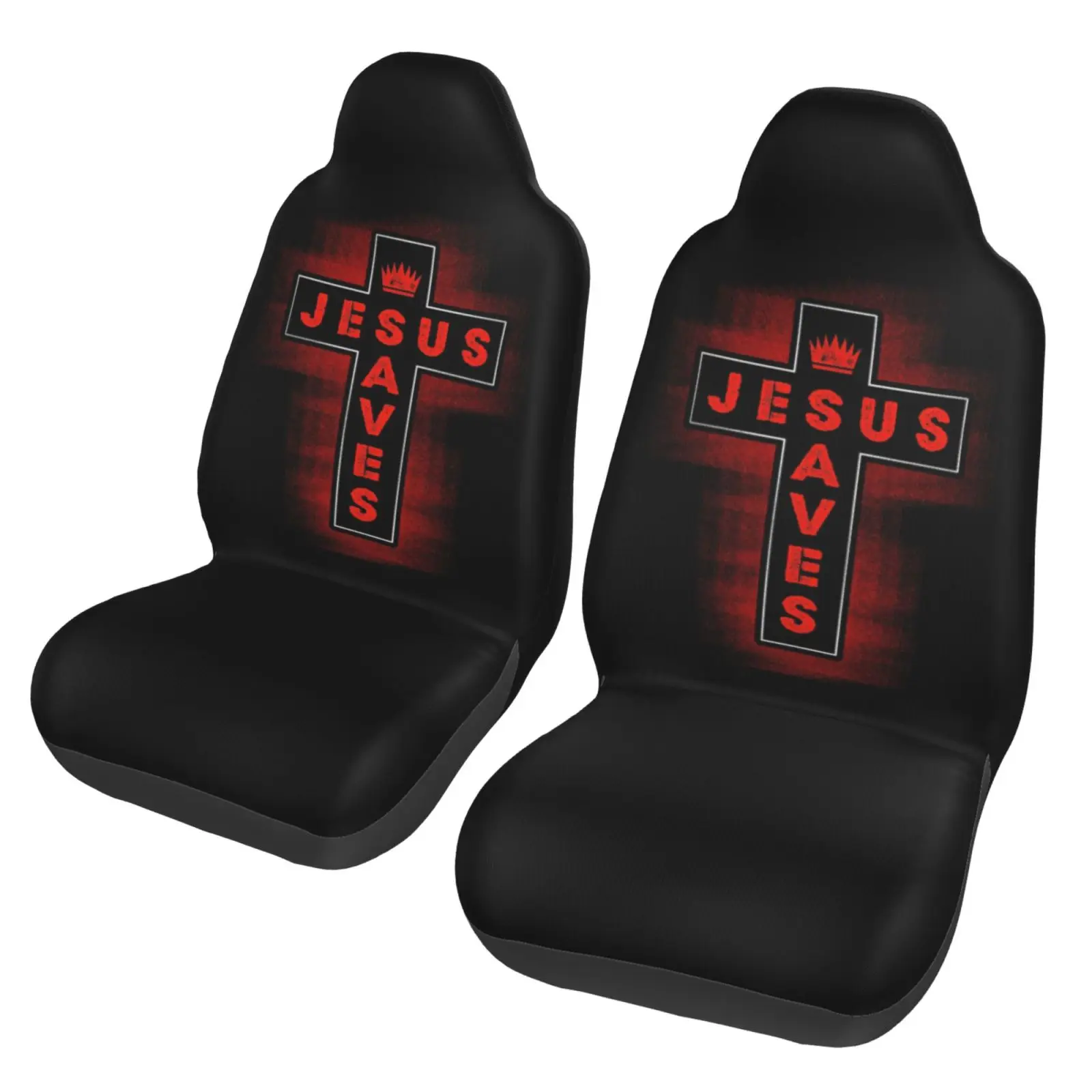 Jesus Saves Cross Pattern Car Seat Covers Set for Womens 2pcs Auto Front Seat Protector Universal Car Interior Accessories Full