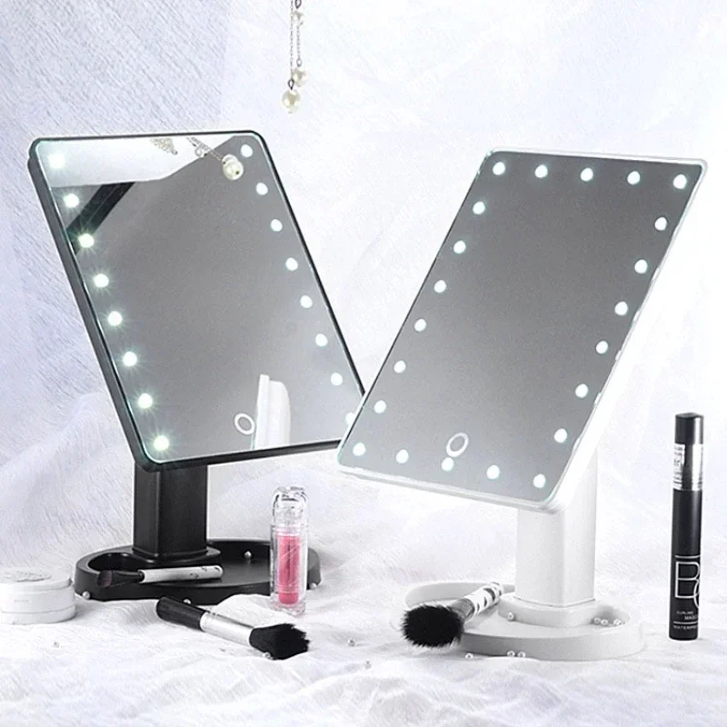 16/22 Licht Kralen Led Make-Up Spiegels Draagbare Touchscreen Usb Desktop Opslag Vierkant Ijdelheid Douche Schone Spiegel Met Verlichting