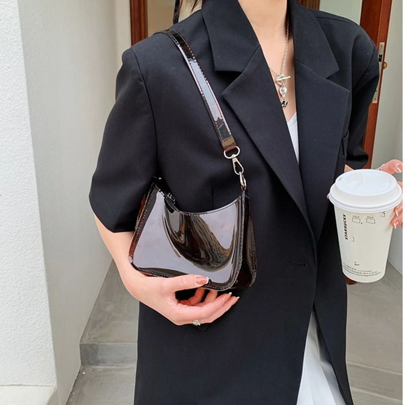 Fashion Vintage Ladies Solid Color Clear Underarm Bag Casual Women Hobos Handbags Purse Bag image 6