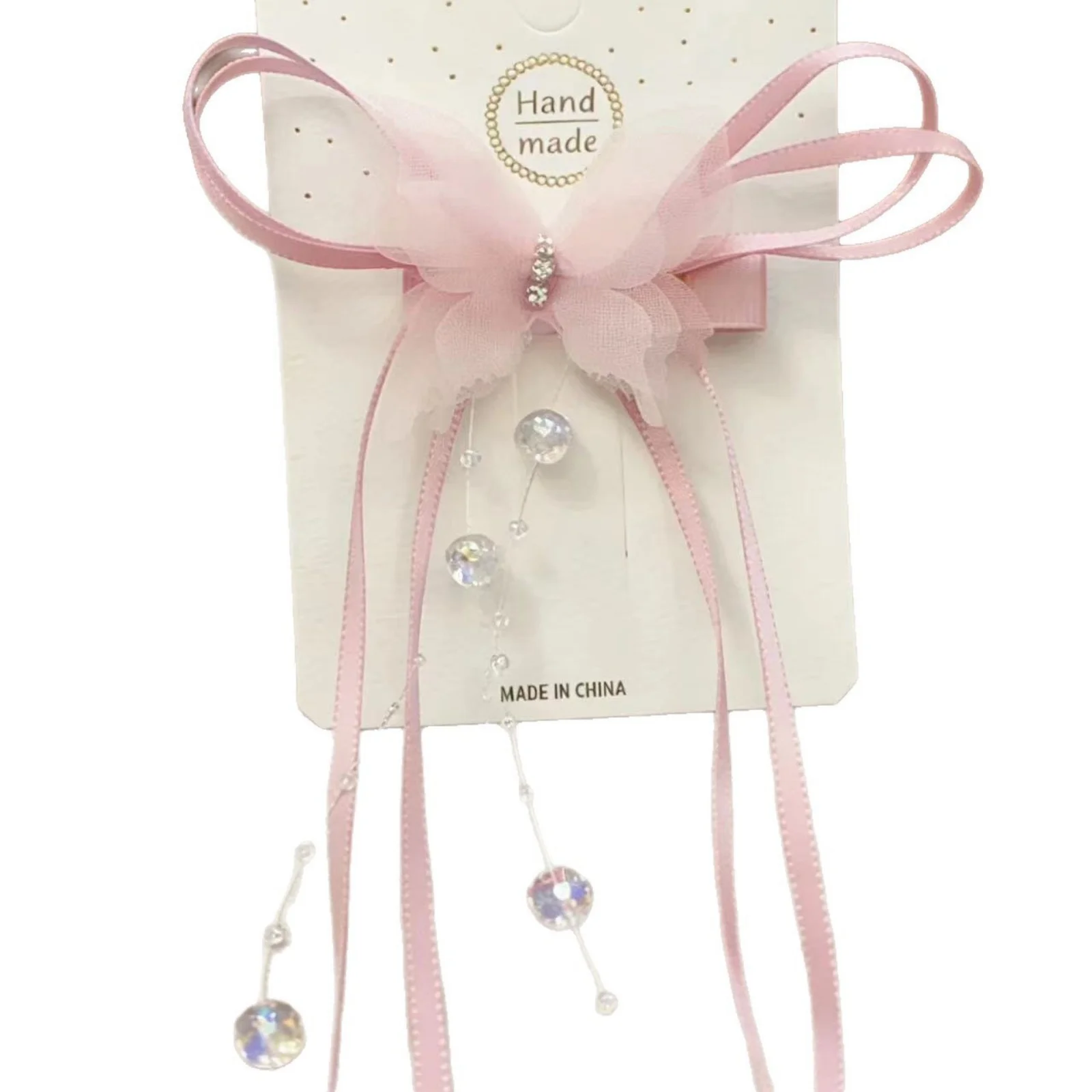 2 Stück elegante Tüll-Schmetterlings-Haarspangen mit Quastenperlen für Frauen und Mädchen, Feenhaar-Accessoires für Hochzeit, Party, Alltag – Detail 3