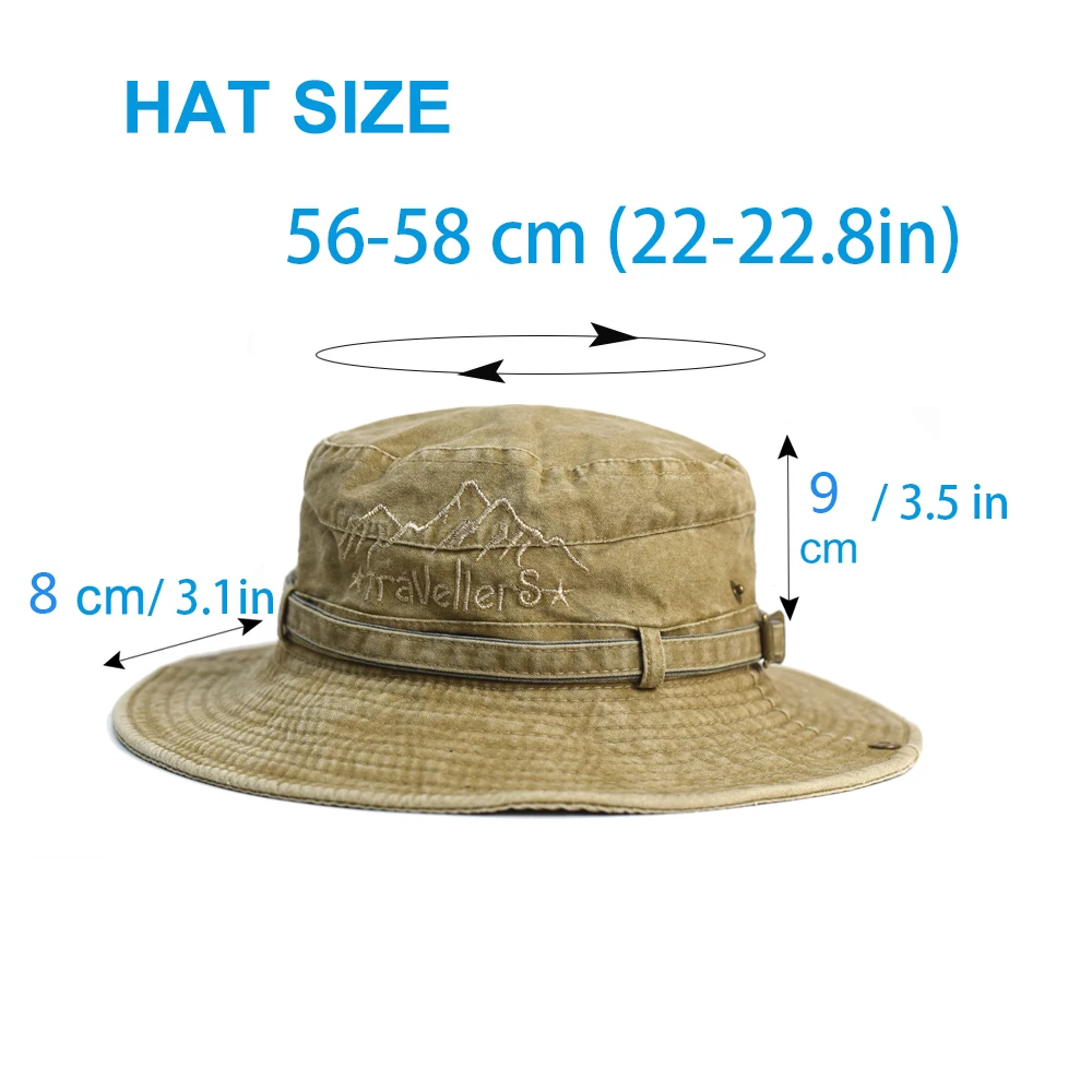 Summer Spring Washed Cotton Bucket Hat Fishing Hiking Sun Hat Men Women Boonie Hat Wide Brim Outdoor Safari Cap Bucket Hat