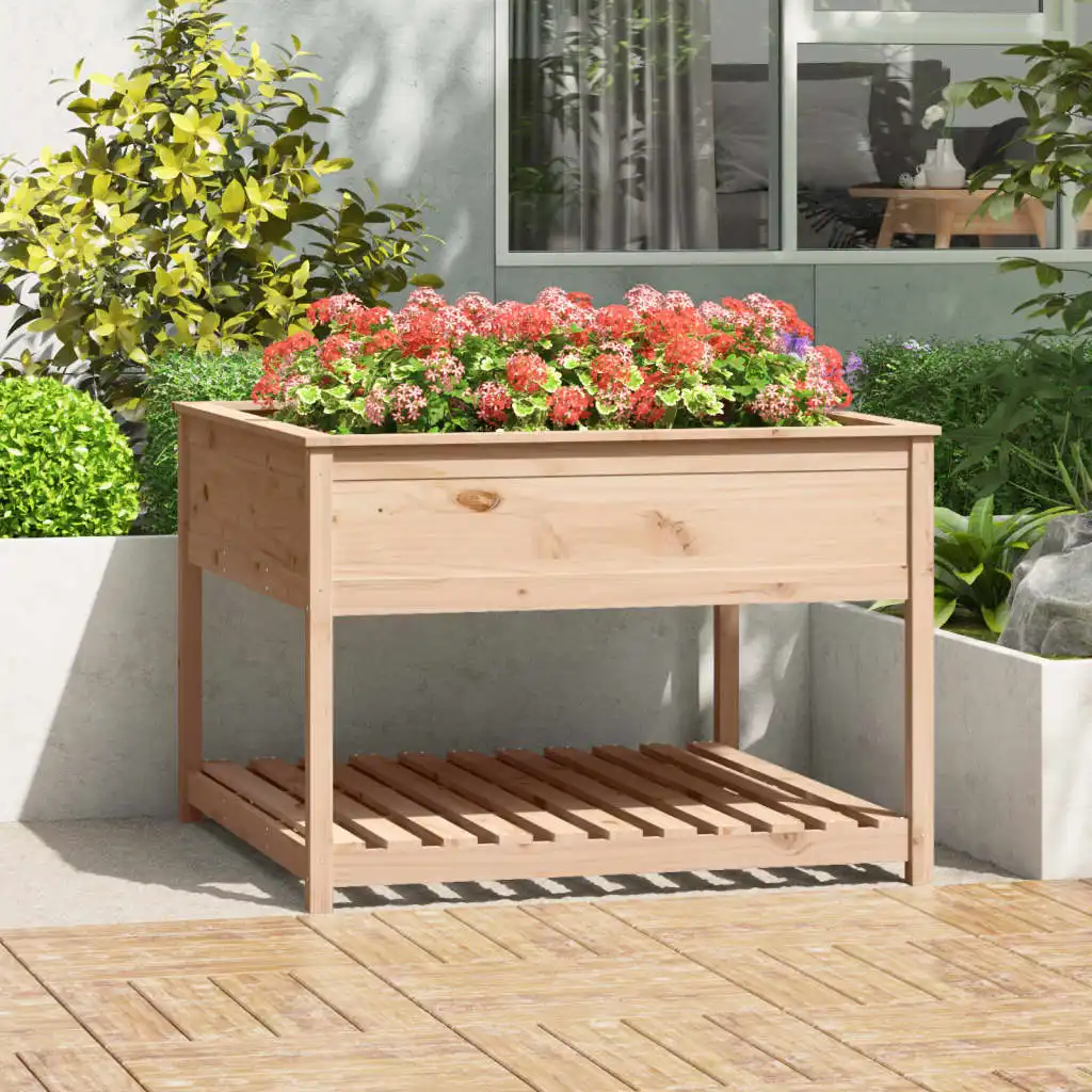 Pflanzgefäß mit Regal 111,5 x 111,5 x 81 cm aus massivem Kiefernholz. Außendekoration, Anbautöpfe, Gartendekoration