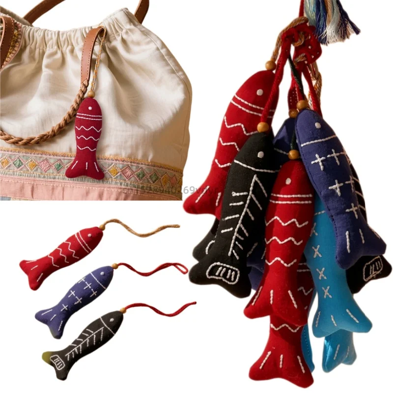 9CM Embroidery Fish Bag Key Pendant Super Soft Cute Pet Cat Toys Pure Cotton Birthday Gifts Party Decor for Girls Baby Decor